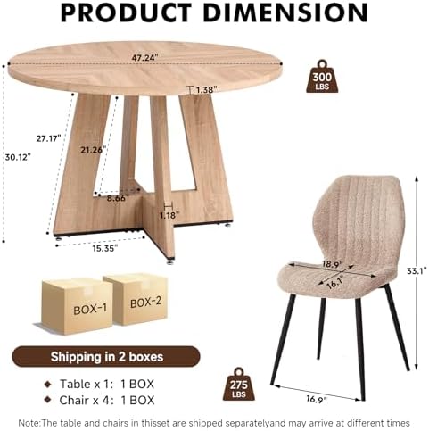 47 in Round Dining Table Set for 4, Kitchen Table and Chairs