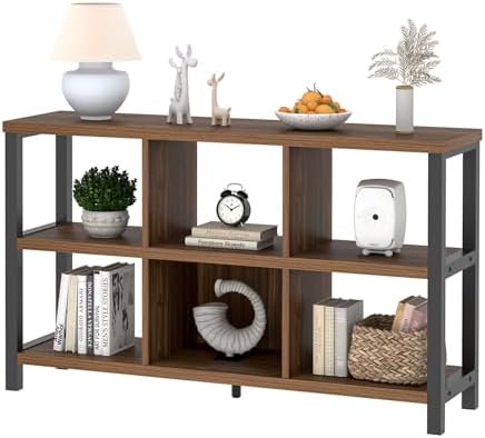 FOLUBAN 6 Cube Storage Organizer Bookshelf, Industrial Horizontal Low Cubby B...