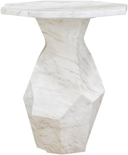 Pemberly Row Contemporary Round Side Table, White Faux Marble Top, 19.8"...