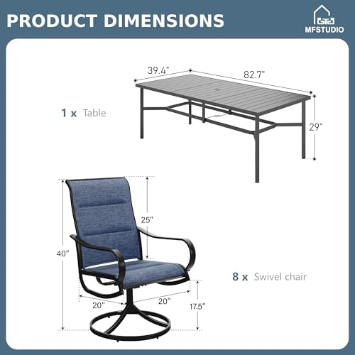 MFSTUDIO Outdoor Dining Set for 8, Patio Furniture Table w/Swivel Chairs