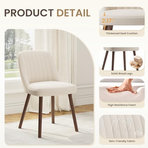 MALOL Dining Chairs Set of 6,Modern Fabric Kitchen Chairs with Back,Beige