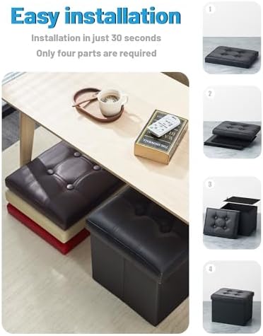AmasSmile Ottoman with Storage,Folding Chest,17" Leather,Black 2 Pack