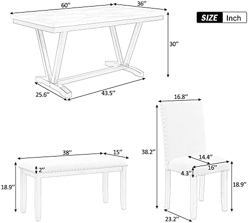 Merax Modern 6-piece Dining Table with Cushions Chairs and Bench, Elegant Din...