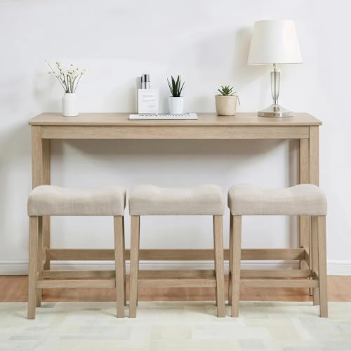 59'' Dining Bar Table and Chairs Set with Power Outlet, 4-Piece Indus...
