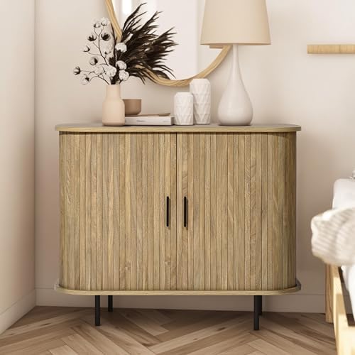 LuxenHome 35” Oak Sideboard Buffet Cabinet with Storage, Accent Cabinet