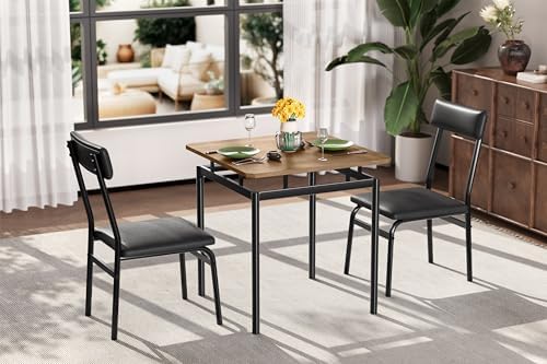 Garvee 3 Piece Dining Table Set, Kitchen Table Set for 2 with 2 PU Upholstere...