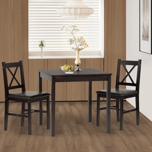 FDW | 3-Piece Solid Pine Wood Dining Table | Brown | Kitchen Table