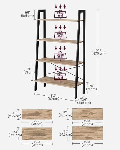 VASAGLE Ladder Shelf, Bookcase Book Shelf, Storage Shelves, 4-Tier, 31.5In