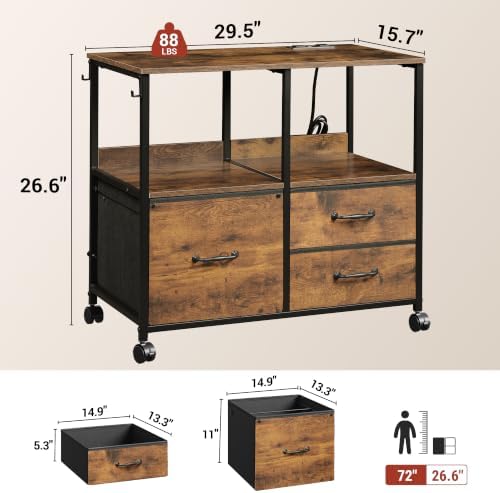 DEVAISE 3 Drawer Mobile File Cabinet with Storage Shelf, Charging Station | R...