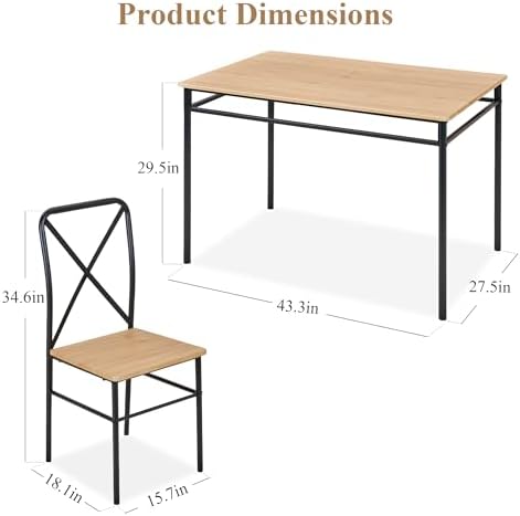 VECELO Dining Table Set for 4, 5-Piece Wood Kitchen Table with Chairs for Sma...