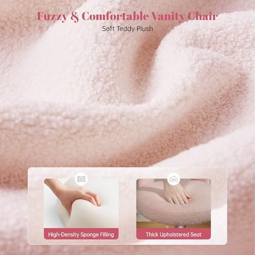 DurayLoly Vanity Chair with Open Back & Wheels,Armless,Pink | Armless,Sil...