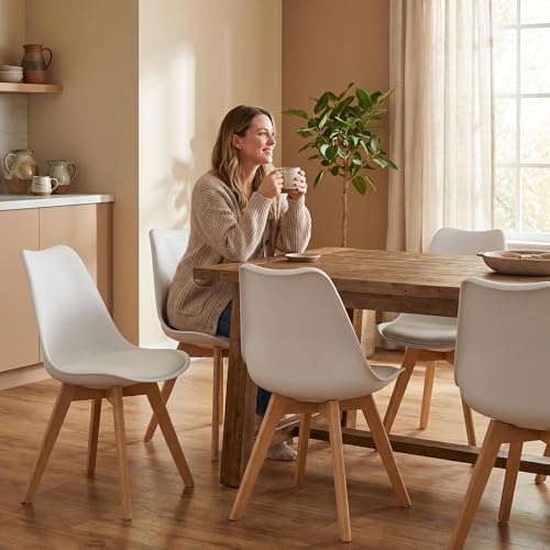 Dining Chairs Set of 4, PU Leather Kitchen Chairs,Wood Legs (White, 4 PC)