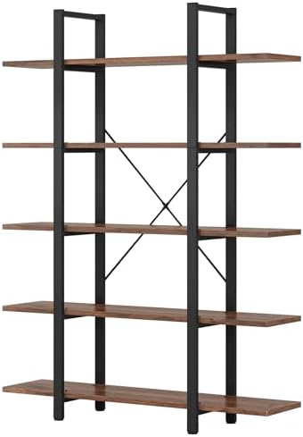 Tribesigns 5-Tier Bookshelf, Vintage Industrial Style Bookcase 72 H x 12 W x ...