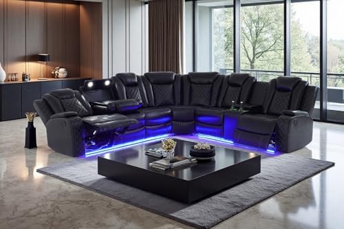 A Ainehome Power Recliner Set, Leather Sectional Sofa Set for Living Room, Ho...