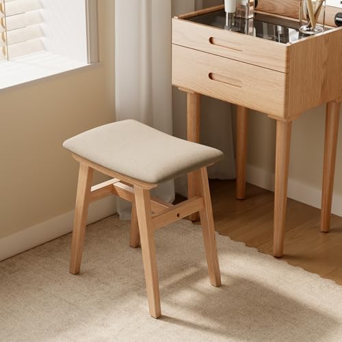Muwuele Solid Wood Vanity Stool, Compact Makeup Chair with Saddle Cushion, Li...