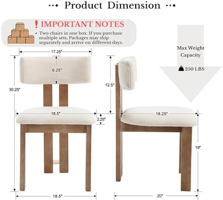 HNY Modern Linen Dining Chairs Set of 6 with Curved Back Support, Beige