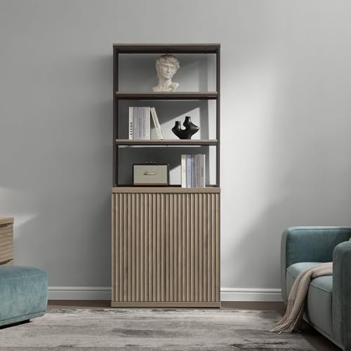 SICOTAS Book Shelf Fluted Bookshelf Cabinet 75" Tall Bookcase