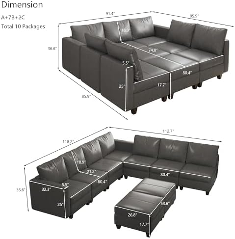 EASE MOOSE Faux Leather Sectional Modular Couch Sleeper Sectional Sofa | Faux...