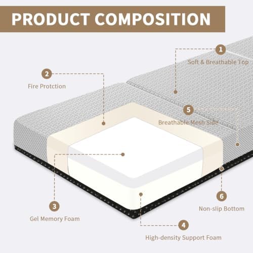 CYMULA Folding Mattress Full Size, 6 inch Memory Foam Tri Portable Murphy Bed...