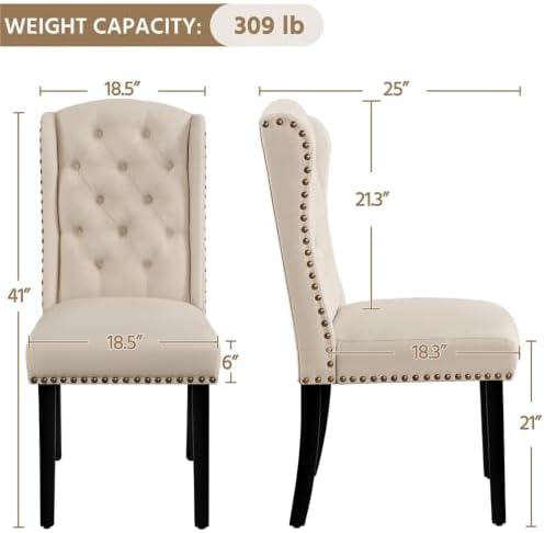 Yaheetech Upholstered Dining Chairs Set of 4 Button Tufted Chairs Beige