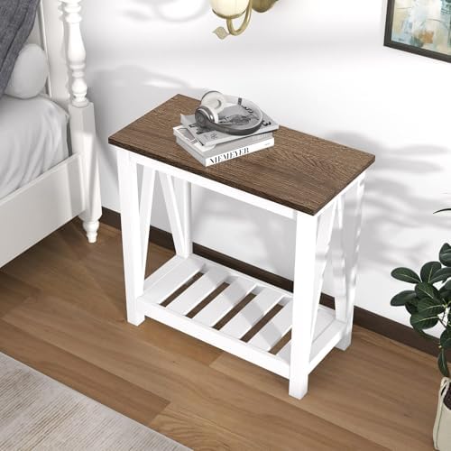 ChooChoo Farmhouse End Table Set of 2, Narrow Side Table with Shelf