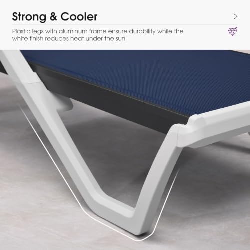 PURPLE LEAF Lounge Chair Outdoor Set of 2 w/Armrest for Poolside Navy Blue | ...