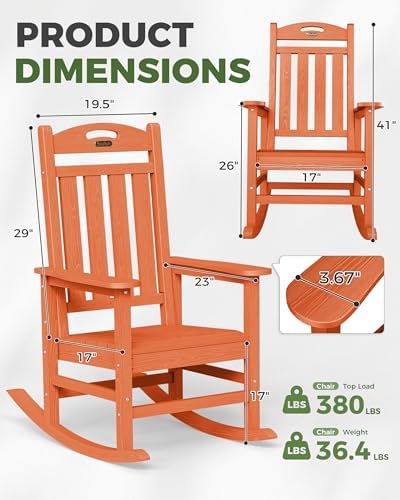 Oversized Outdoor Rocking Chair, High Back Porch Rocker Chair, HDPE All Weath...