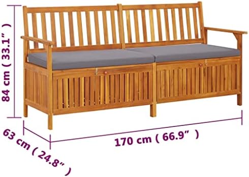 Solid Acacia Wood Storage Bench, 67 Inch Large Outdoor Patio Seating with Thi...