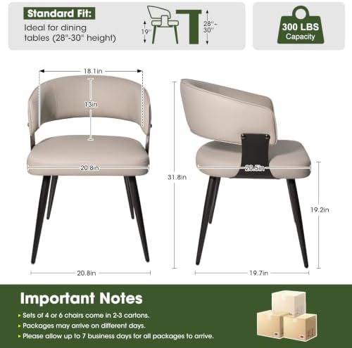 Dining Chairs Set of 6, Modern Faux Leather Kitchen Chairs
