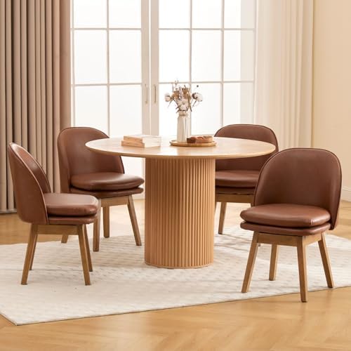 ROCITY Swivel Dining Chairs Set of 6, Faux Leather Kitchen Chairs with Solid ...