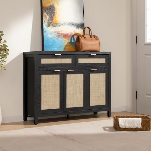 SICOTAS Rattan Sideboard Buffet Cabinet with Storage, Boho Credenza Accent