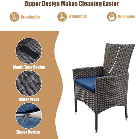 5 Pieces Dining Sets for 4 with Rattan Wicker Dining Set Chairs and Square Ta...