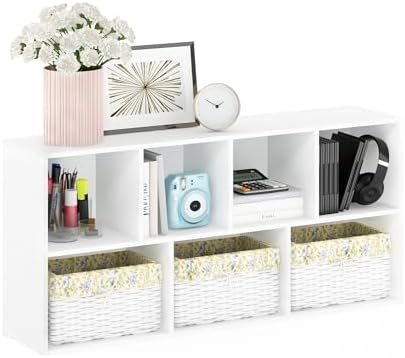 Furinno LUDER Book Shelf, 7-Cube Bookshelf, Bookcase with Open Shelves, 9.4 x...