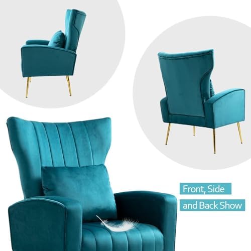 Velvet Accent Chairs Set of 2, Modern Arm Chair with Wingback & Gold Meta...