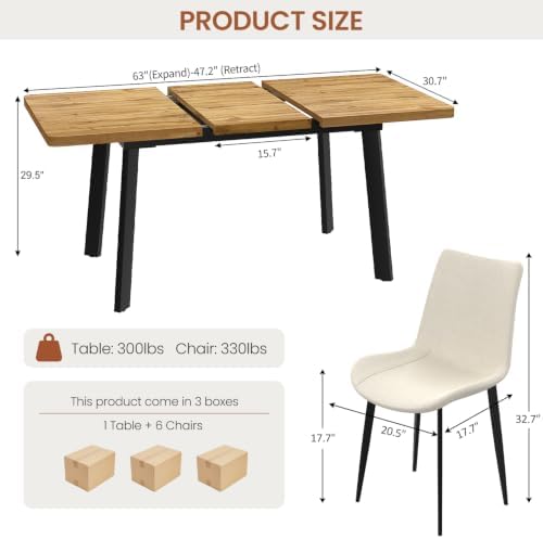 47.2"-63" Expandable Dining Room Table Set for 4-8 People, Walnut |...