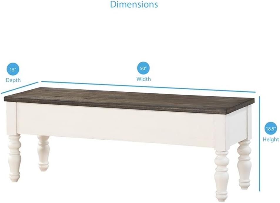 Pemberly Row Farmhouse Storage Bench, Two-Tone Ivory and Dark Oak Finish, MDF...