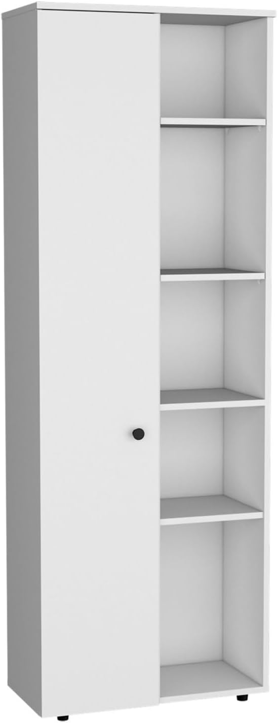 67" H Kitchen Storage Cabinet with One Door, Five Interior Shelves and F...