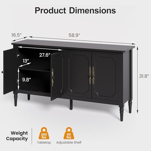 RoyalCraft Buffet Cabinet with Storage, 59" Painted Sideboard Coffee Bar