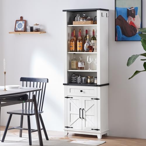 Joaxswe 72in Tall Bookshelf 7 Tier Bookcase with Drawer and Barn Doors and Ad...