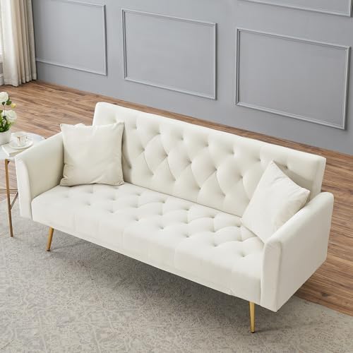 71" Modern Velvet Sofa Bed Futon, Convertible Sleeper Couch, Adj. Backre...