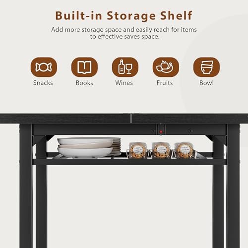 MapleGrace Extendable Dining Table Set for 4 with Built-in Shelf Rack Black