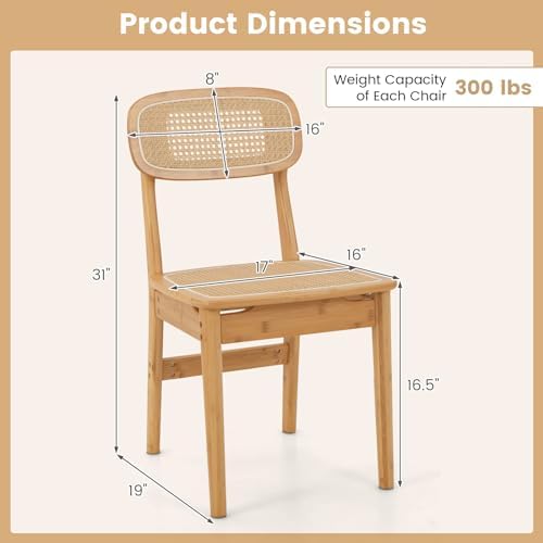 GOFLAME Rattan Dining Chairs Set of 2, Mid-Century Modern Kitchen Chairs with...