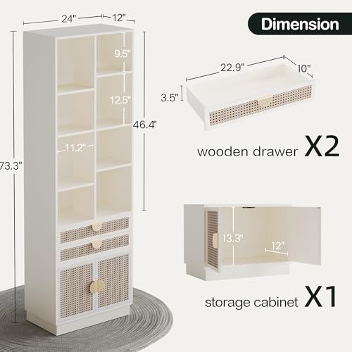 ModernMate Bookcase with 2 Drawers and Doors, 8 Storage Cubes
