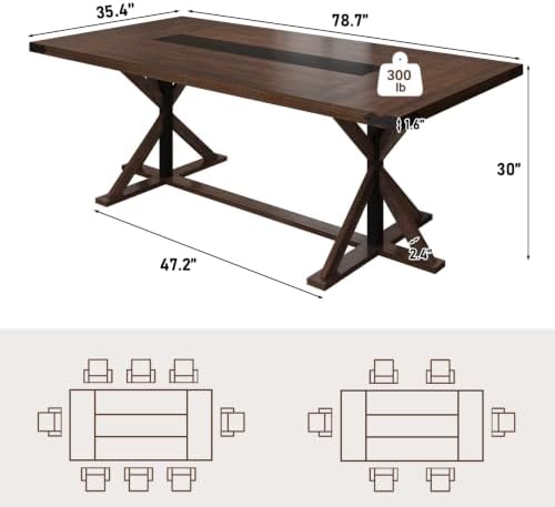 Hlivelood 78 Inch Dining Table for 8 People, Rectangular Kitchen Farmhouse Ta...