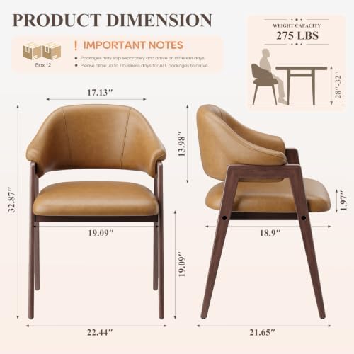 MALOL Wooden Dining Chairs Set of 4, Faux Leather, Curved Open Back, Brown