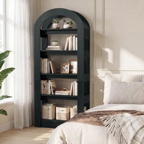 LITTLE TREE 5-Tier Bookshelf, Arch-Shaped Racks, Tall Standing Wooden Bookcas...