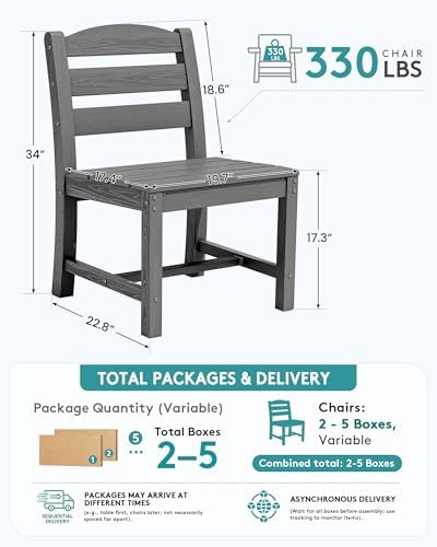 SERWALL Outdoor HDPE Armless Dining Chairs Set of 4,All-Weather Use,Gray