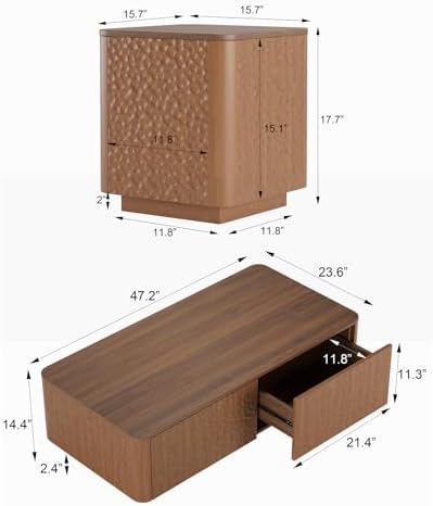 2 Pieces Living Room Table Set, Mid Century Modern Hammer Texture Coffee Tabl...