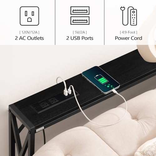 MAHANCRIS 5.9" Narrow Sofa Table with Charging Station, 39.4 Behind Couc...