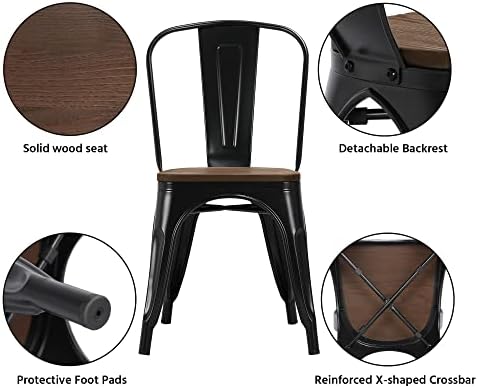 Yaheetech Metal Dining Chairs Set of 4, Stackable Kitchen Chairs, Black